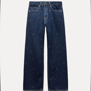 Zara mid waist TRF wide leg rhinestone heart Jean